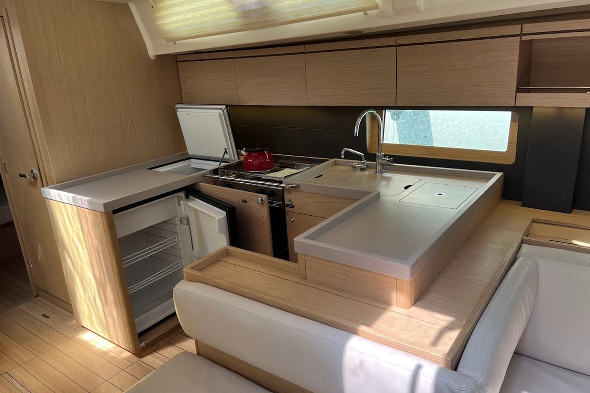 Galley of Shine, a Beneteau Oceanis 51.1 sailboat at Kontokali, Greece