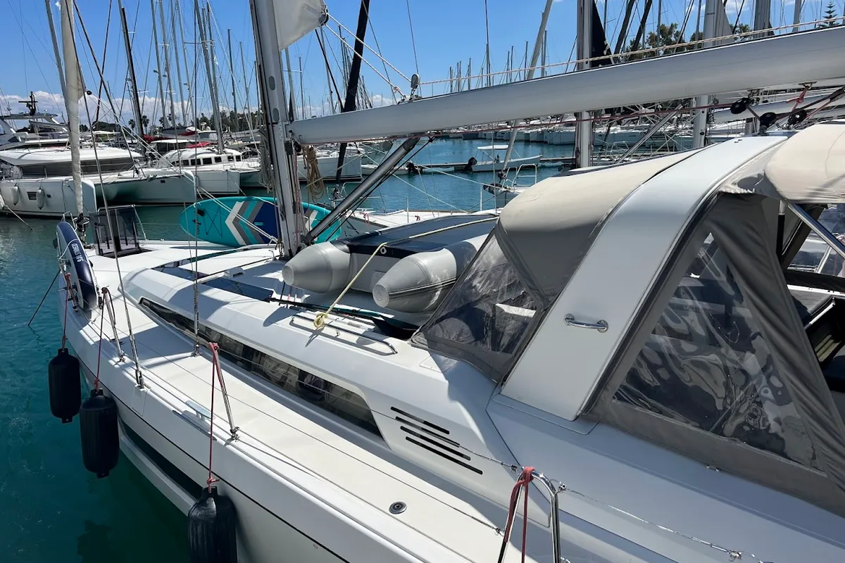Exterior view of Shine, a Beneteau Oceanis 51.1 sailboat at Kontokali, Greece