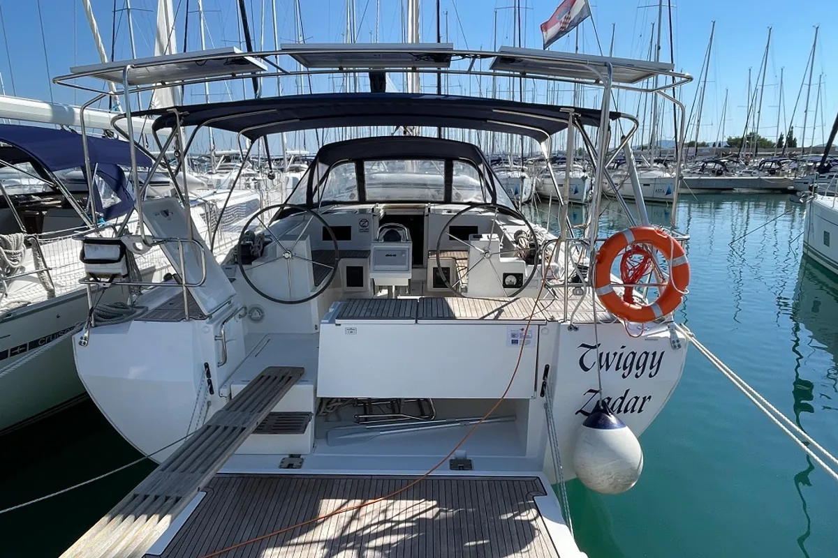Cockpit of Twiggy, a Bavaria C45 sailboat at Općina Sukošan, Croatia
