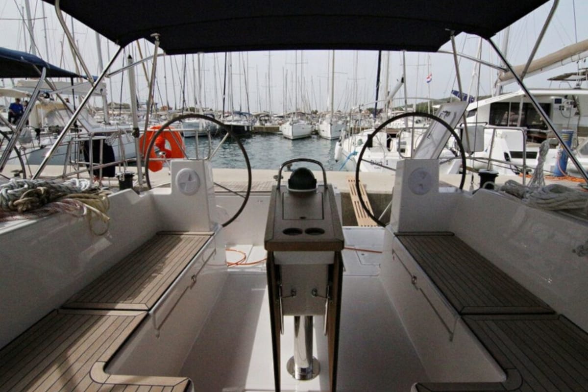 Cockpit of Twiggy, a Bavaria C45 sailboat at Općina Sukošan, Croatia