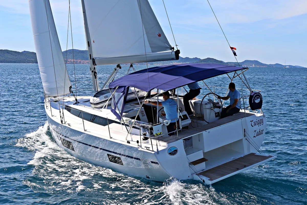 Exterior view of Twiggy, a Bavaria C45 sailboat at Općina Sukošan, Croatia