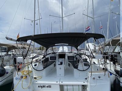 Cockpit of Night Elli, a Jeanneau Sun Odyssey 410 sailboat at Grad Trogir, Croatia