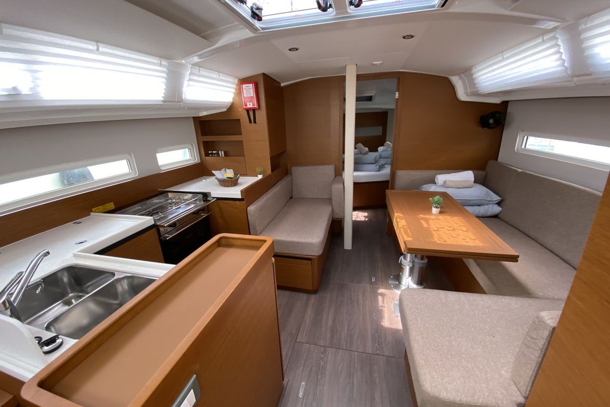 Salon of Night Elli, a Jeanneau Sun Odyssey 410 sailboat at Grad Trogir, Croatia