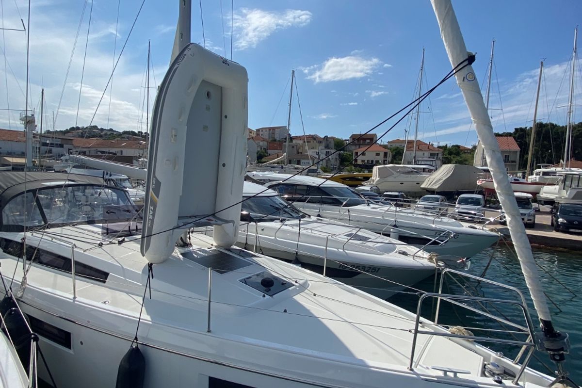 Exterior view of Night Elli, a Jeanneau Sun Odyssey 410 sailboat at Grad Trogir, Croatia