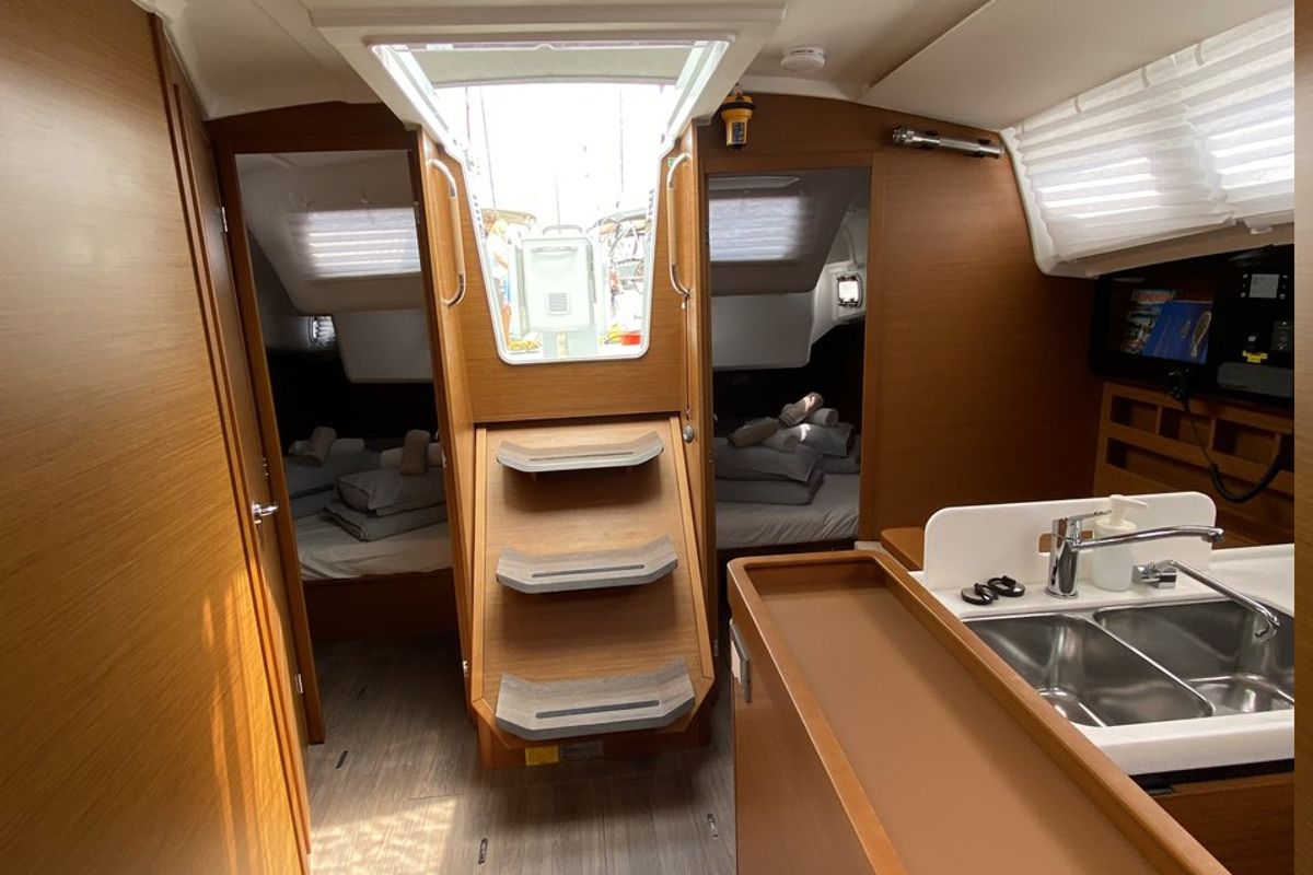 Salon of Night Elli, a Jeanneau Sun Odyssey 410 sailboat at Grad Trogir, Croatia
