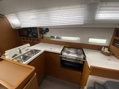Galley of Night Elli, a Jeanneau Sun Odyssey 410 sailboat at Grad Trogir, Croatia