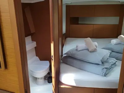 Cabin on Night Elli, a Jeanneau Sun Odyssey 410 sailboat at Grad Trogir, Croatia