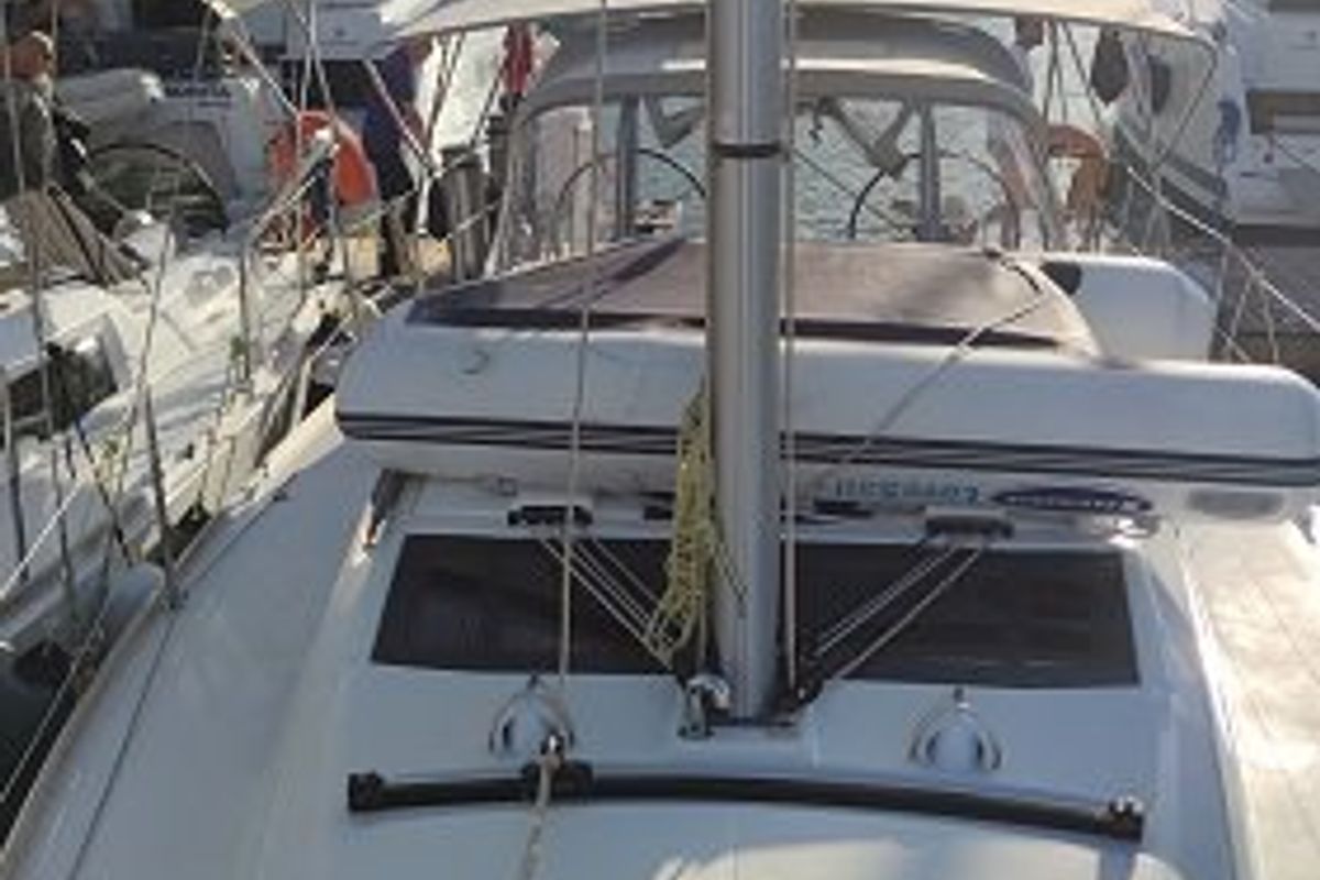 Deck of Gracia, a Dufour 360 GL sailboat at Fethiye, Turkey