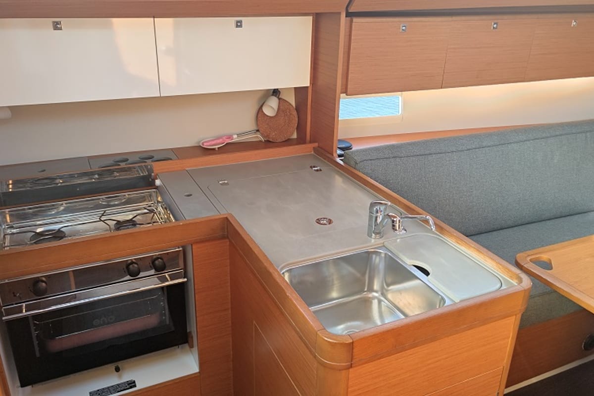 Galley of Gracia, a Dufour 360 GL sailboat at Fethiye, Turkey