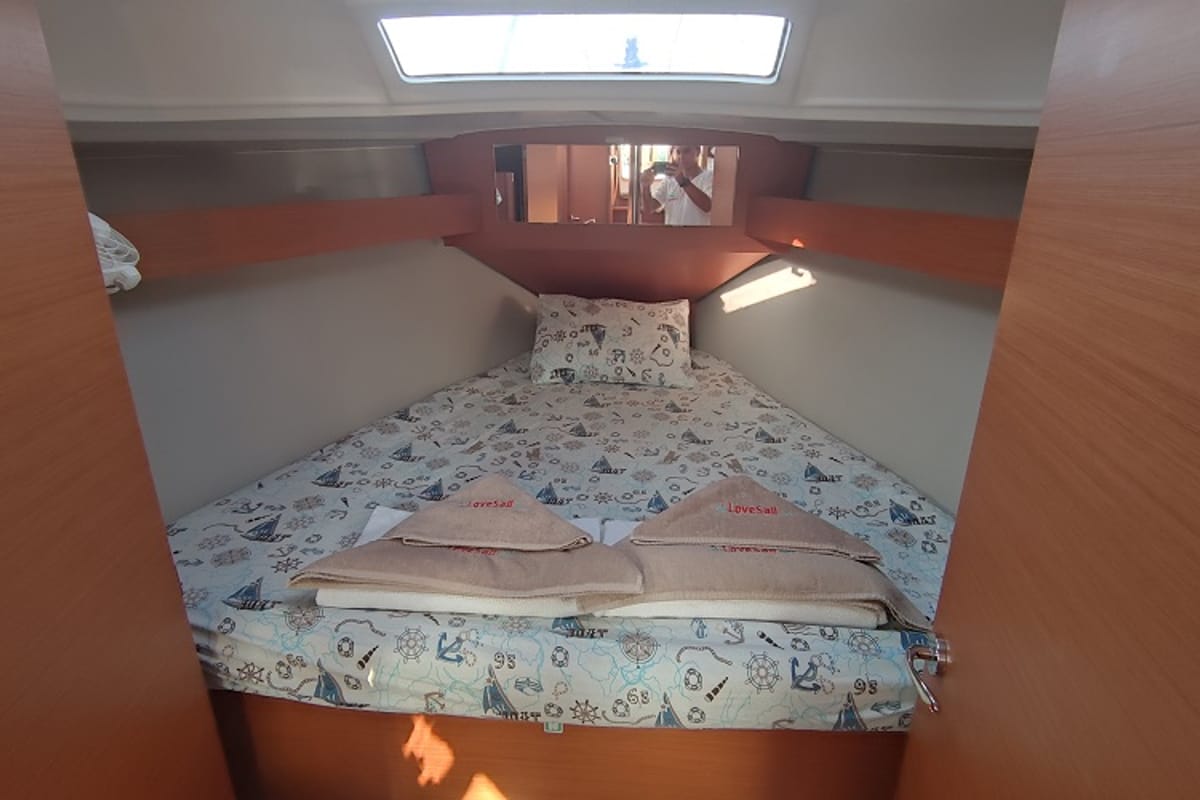 Cabin on Gracia, a Dufour 360 GL sailboat at Fethiye, Turkey