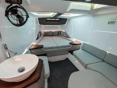 Cabin on Axe, a Axopar 37  Sun Top motorboat at Grad Vodice, Croatia