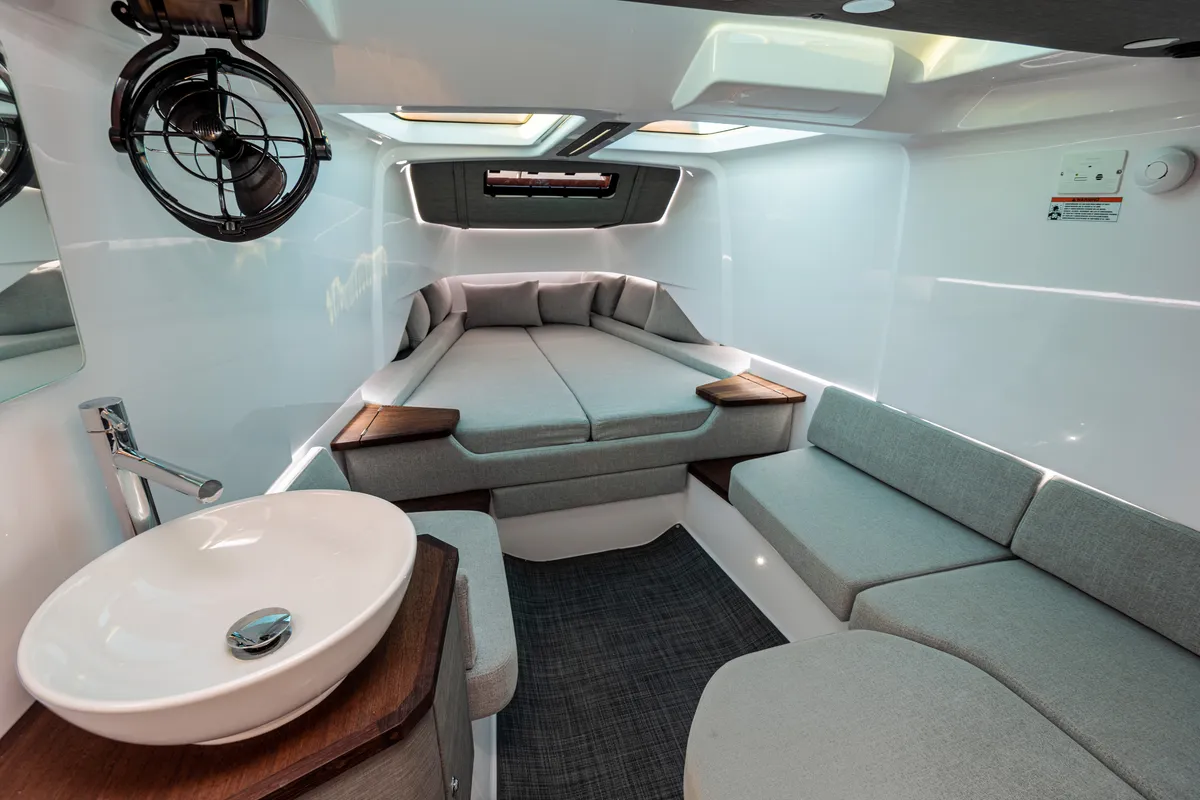 Cabin on Axe, a Axopar 37  Sun Top motorboat at Grad Vodice, Croatia
