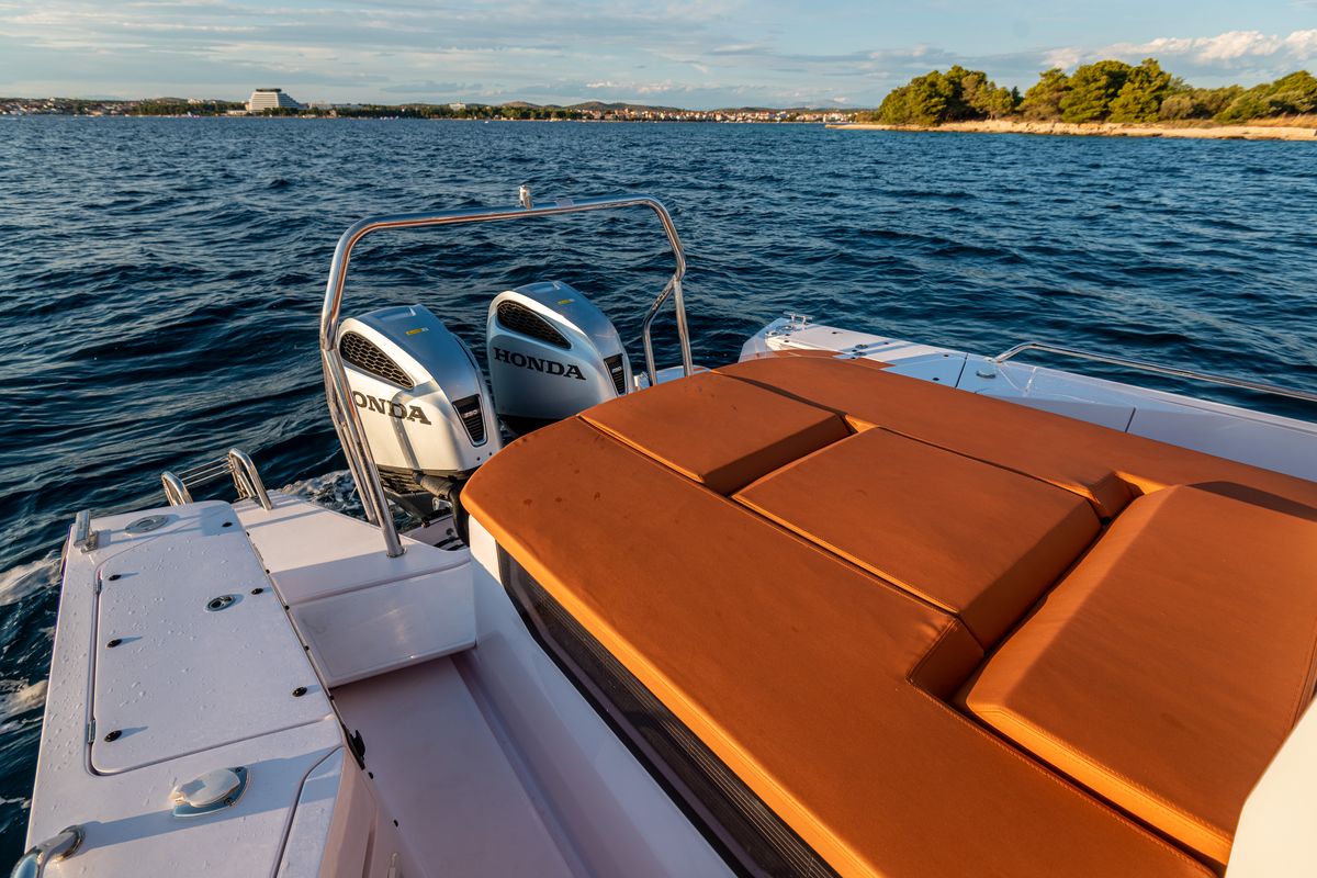 Deck of Axe, a Axopar 37  Sun Top motorboat at Grad Vodice, Croatia
