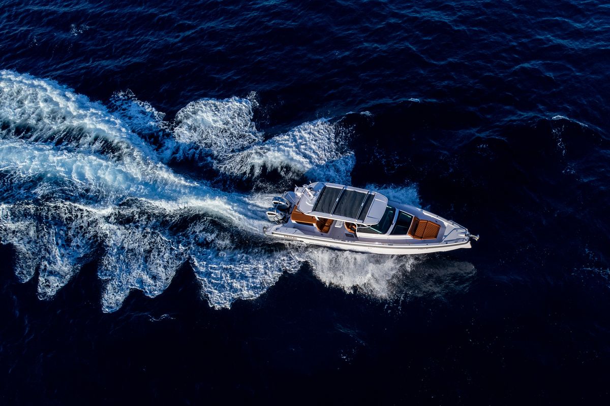 Exterior view of Axe, a Axopar 37  Sun Top motorboat at Grad Vodice, Croatia