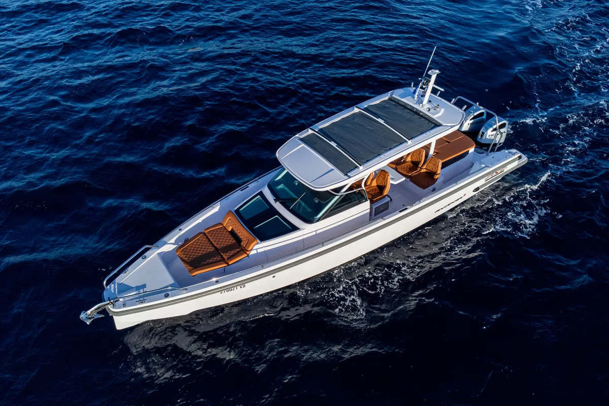 Exterior view of Axe, a Axopar 37  Sun Top motorboat at Grad Vodice, Croatia