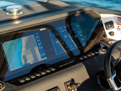 Cockpit of Axe, a Axopar 37  Sun Top motorboat at Grad Vodice, Croatia