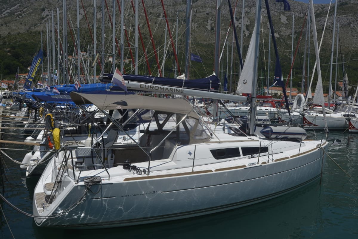 Exterior view of Hasta Siempre, a Jeanneau Sun Odyssey 33i sailboat at Dubrovnik, Croatia