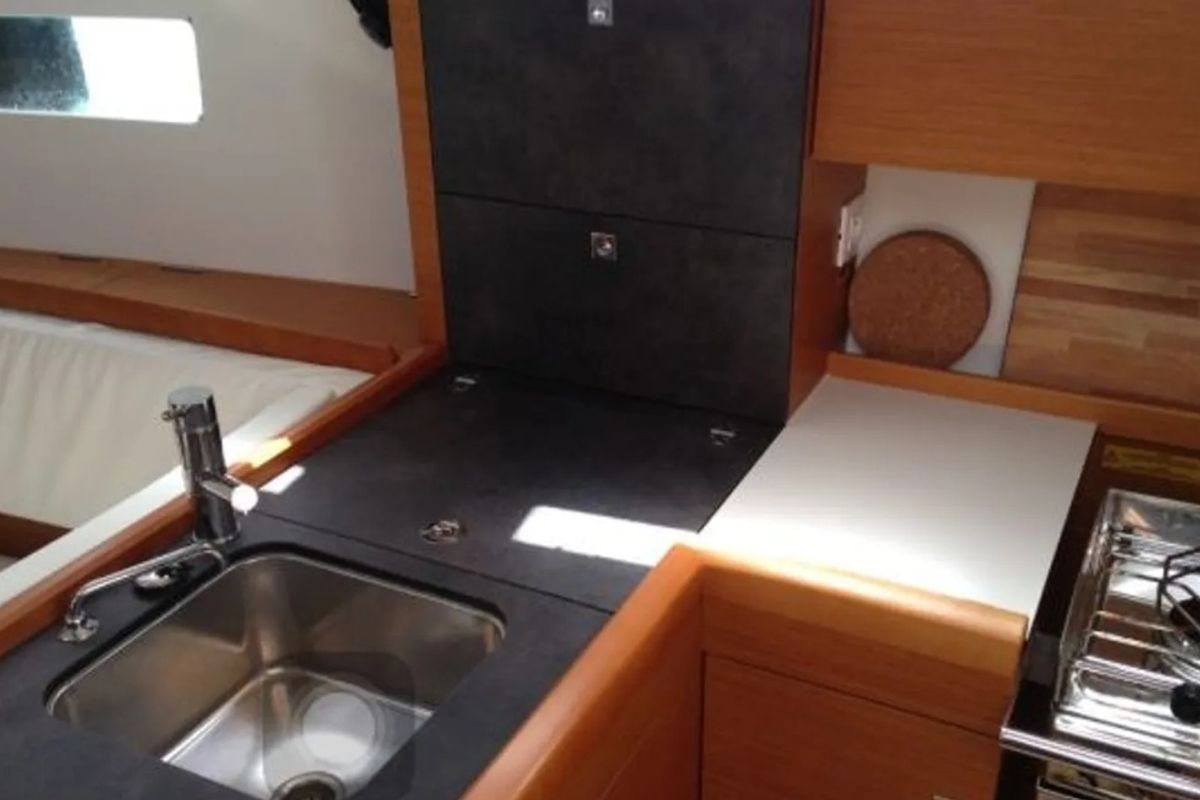 Galley of Papatheo, a Jeanneau Sun Odyssey 349 sailboat at Municipal Unit of Lefkada, Greece