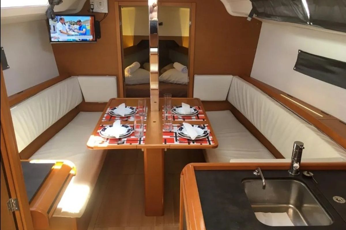 Salon of Papatheo, a Jeanneau Sun Odyssey 349 sailboat at Municipal Unit of Lefkada, Greece