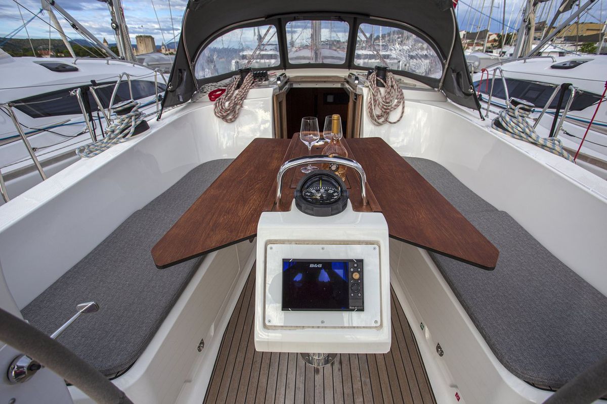 Cockpit of Instagram, a Bavaria Cruiser 41 sailboat at Zadar, Croatia