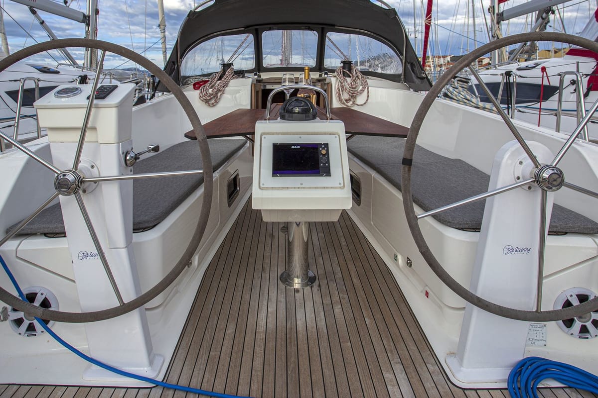 Cockpit of Instagram, a Bavaria Cruiser 41 sailboat at Zadar, Croatia