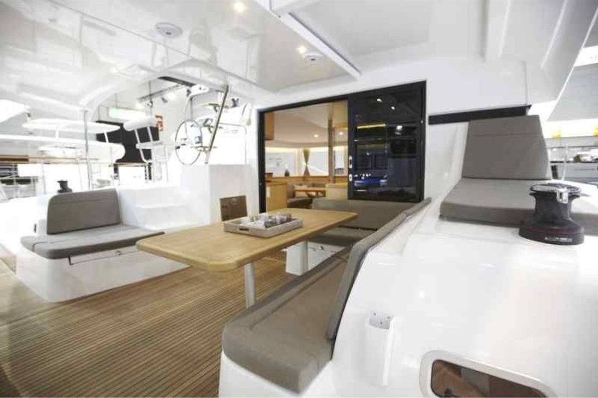Deck of Stella, a Lagoon 42 catamaran at San Vincenzo, Italy