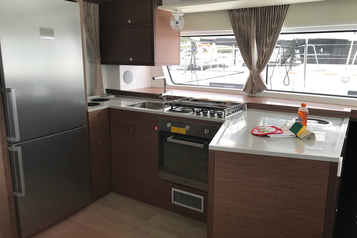 Galley of Dugongo II, a Lagoon 52 catamaran at Olbia, Italy