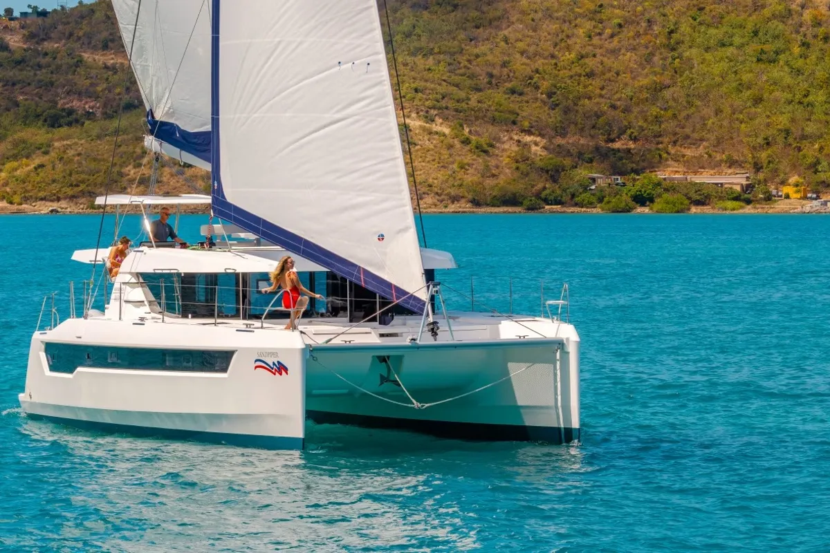 Exterior view of Moorings 4600 - 4 Exclusive Plus, a Leopard 46 catamaran at Rodney Bay, Saint Lucia