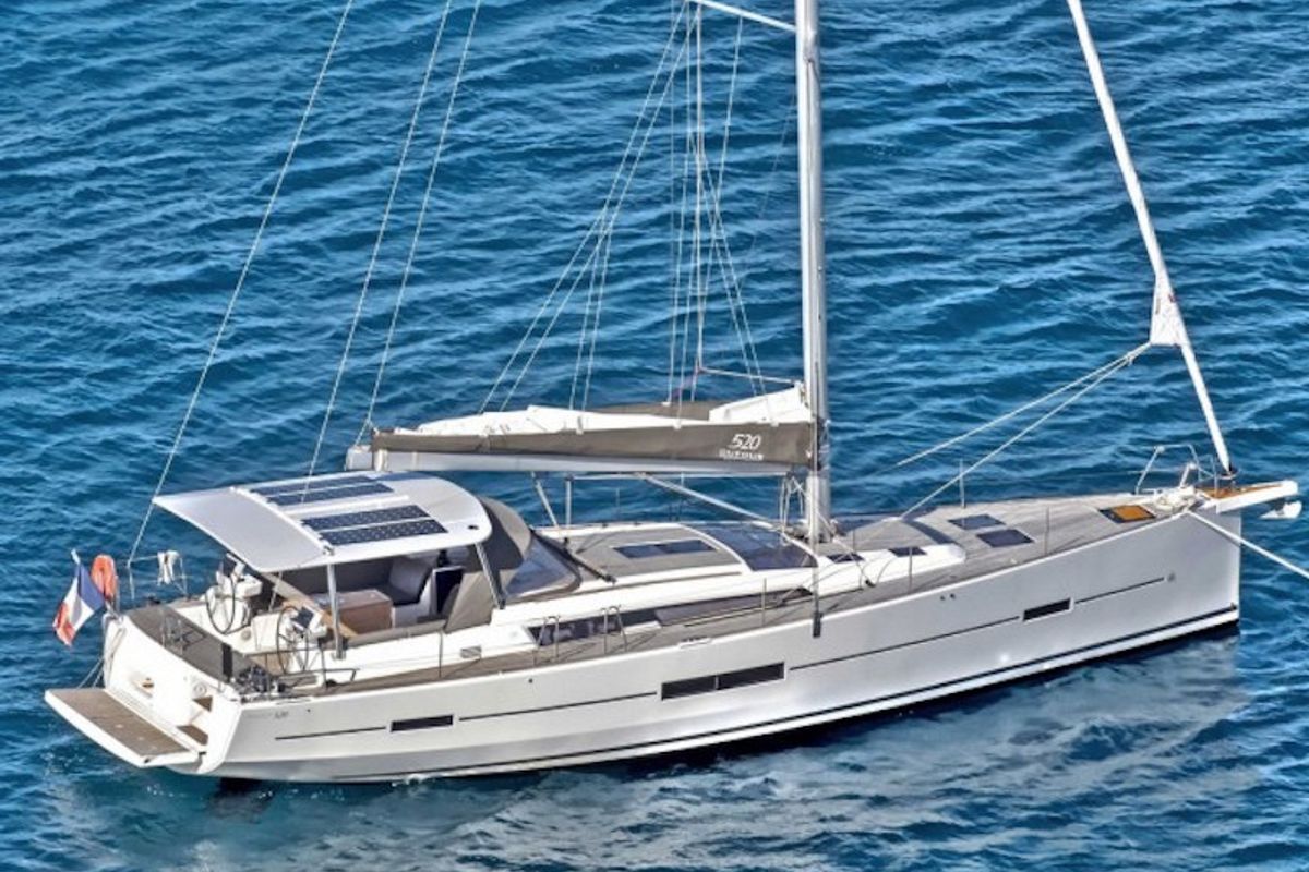 Exterior view of Warriors Tale, a Dufour 520 Grand Large sailboat at Kalkara, Malta