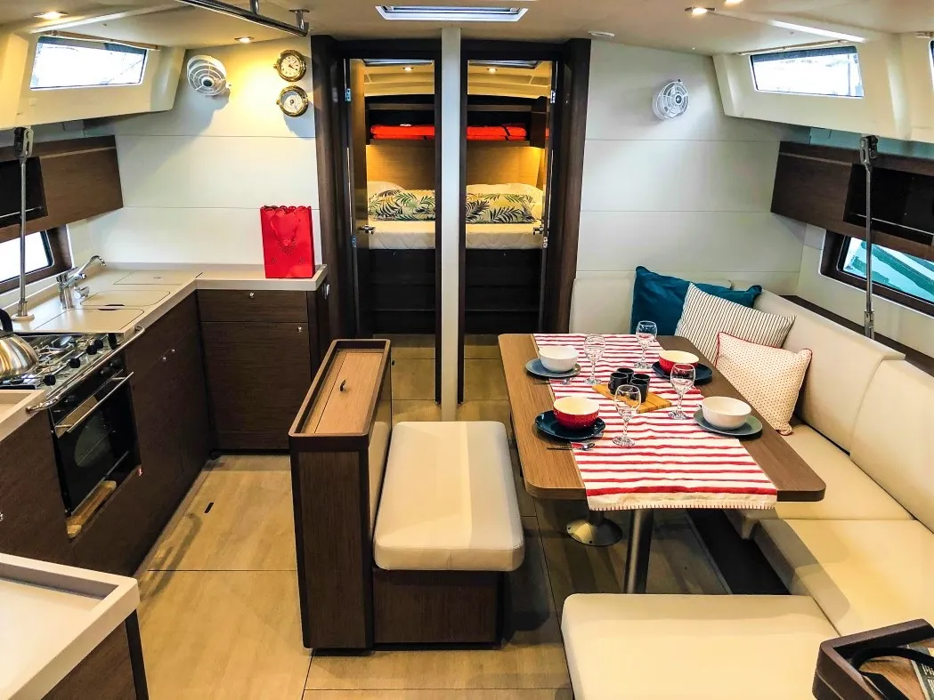Salon of Andiamo, a Beneteau Oceanis 46.1 sailboat at Sami Municipal Unit, Greece
