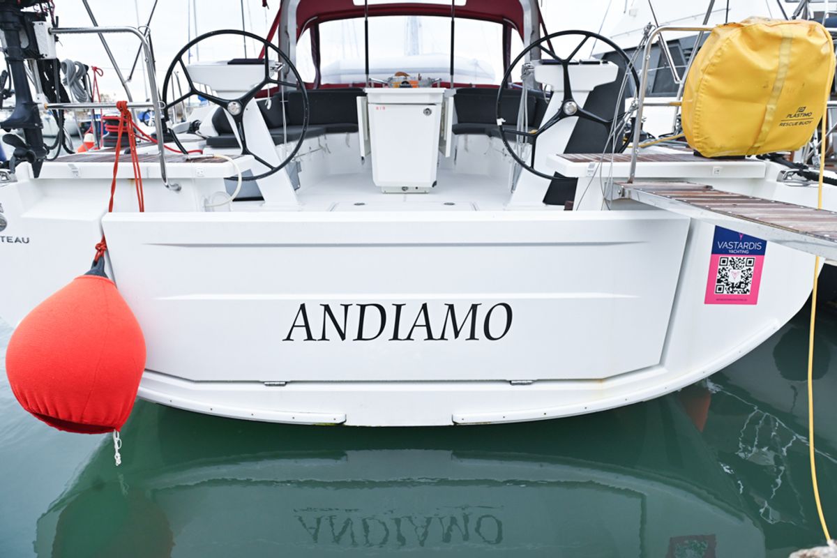 Exterior view of Andiamo, a Beneteau Oceanis 46.1 sailboat at Sami Municipal Unit, Greece