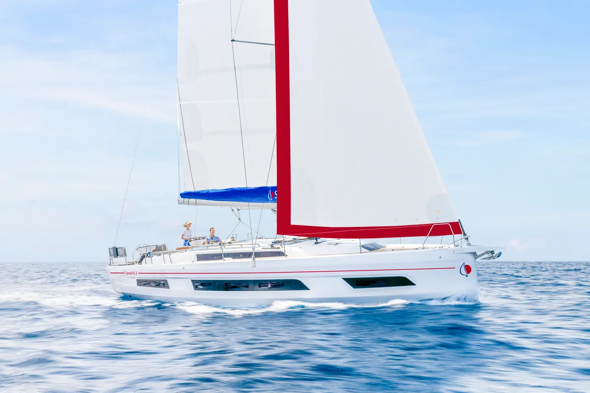 Exterior view of Sunsail 41.3 Premium Plus, a Dufour 41 sailboat at Municipal Unit of Lefkada, Greece