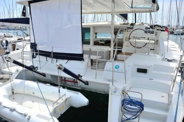 Cockpit of Amelia, a Lagoon 420 catamaran at Volos Municipality, Greece