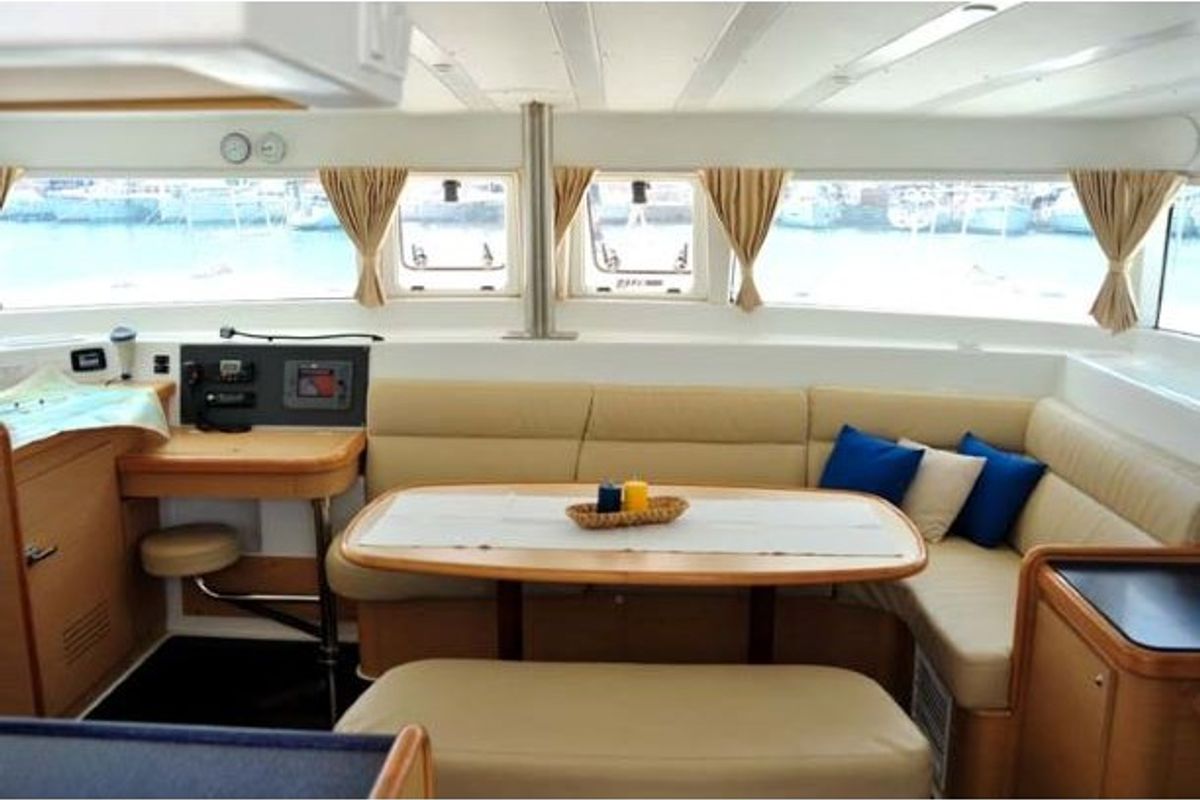 Salon of Amelia, a Lagoon 420 catamaran at Volos Municipality, Greece