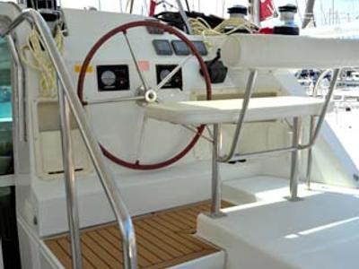 Cockpit of Amelia, a Lagoon 420 catamaran at Volos Municipality, Greece