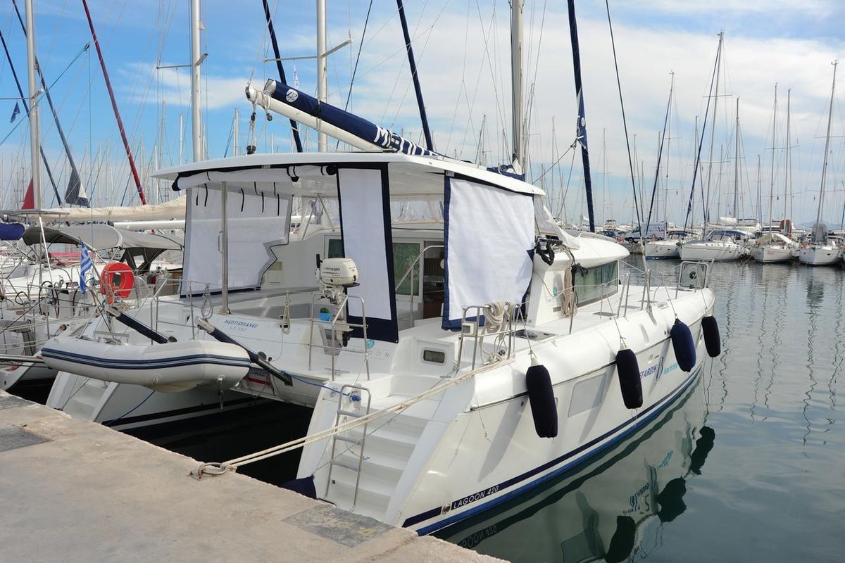 Deck of Amelia, a Lagoon 420 catamaran at Volos Municipality, Greece
