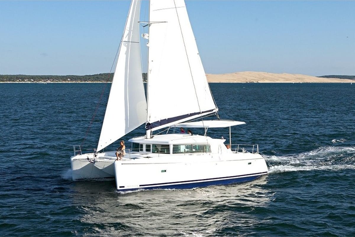 Exterior view of Amelia, a Lagoon 420 catamaran at Volos Municipality, Greece