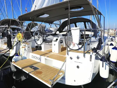 Cockpit of Diona, a Jeanneau Sun Odyssey 410 sailboat at Grad Biograd na Moru, Croatia