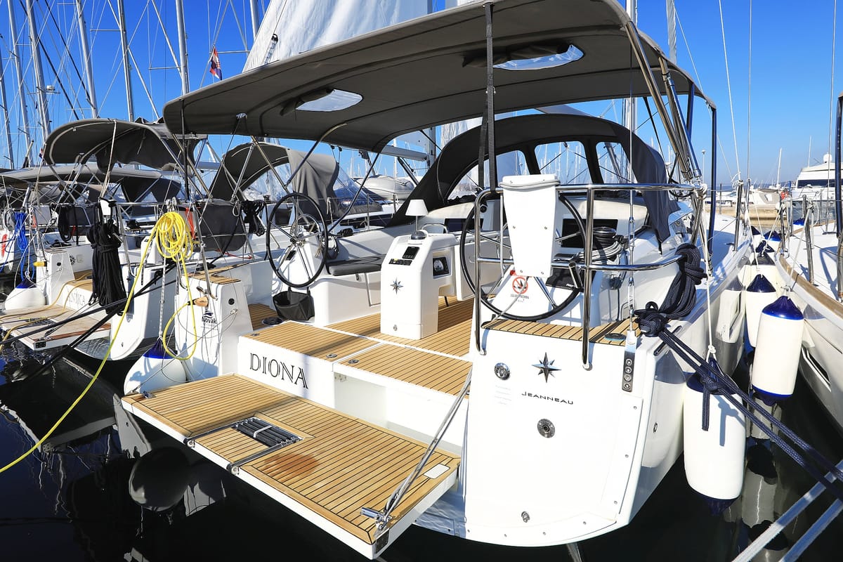 Cockpit of Diona, a Jeanneau Sun Odyssey 410 sailboat at Grad Biograd na Moru, Croatia