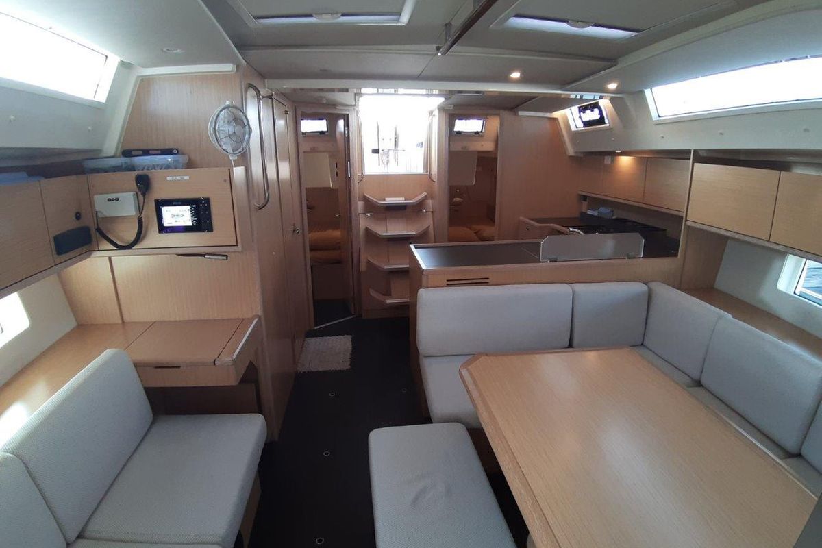 Salon of Southern Star, a Bavaria C45 sailboat at Mai Khao, Thailand