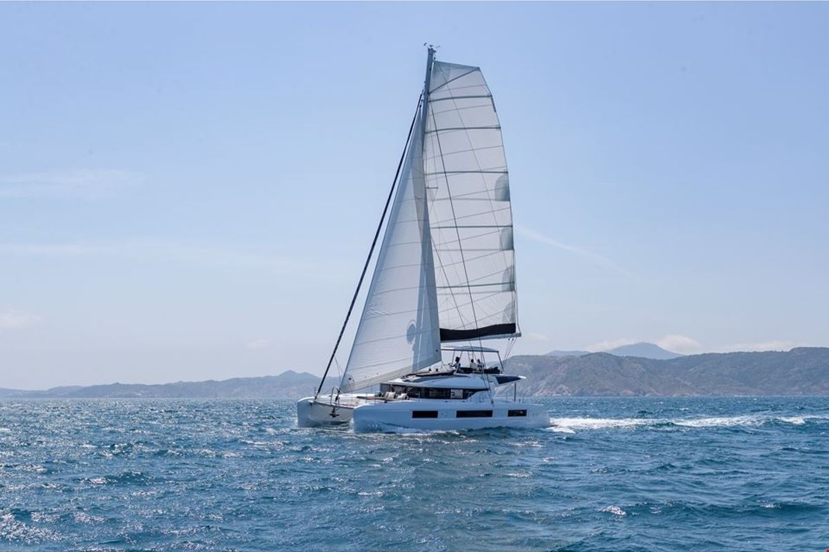 Exterior view of Nevera, a Lagoon 51 catamaran at Seget Donji, Croatia