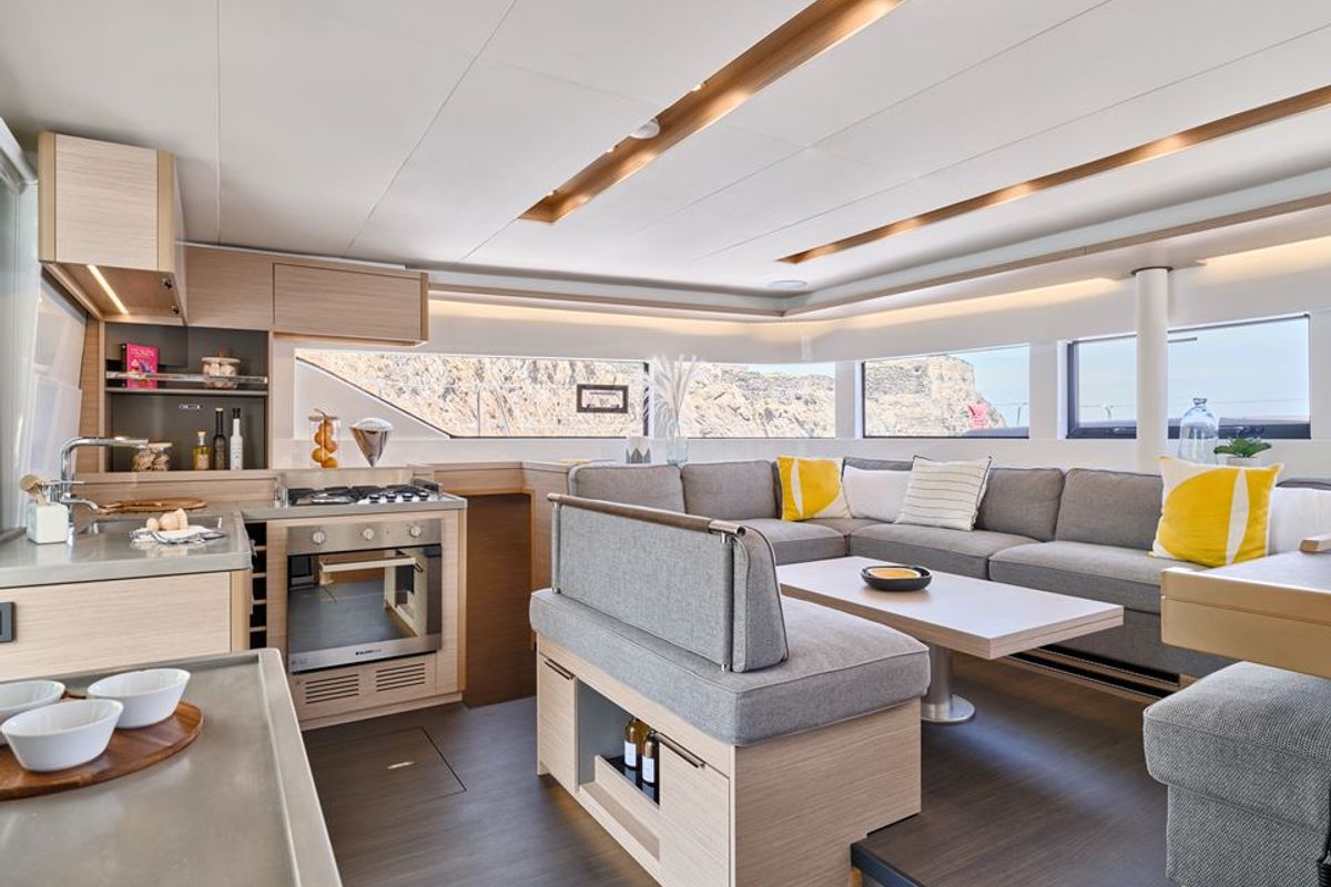 Salon of Nevera, a Lagoon 51 catamaran at Seget Donji, Croatia
