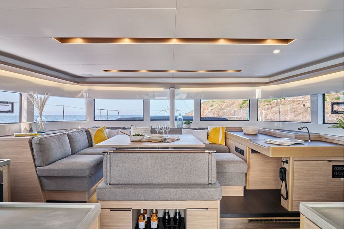 Salon of Nevera, a Lagoon 51 catamaran at Seget Donji, Croatia
