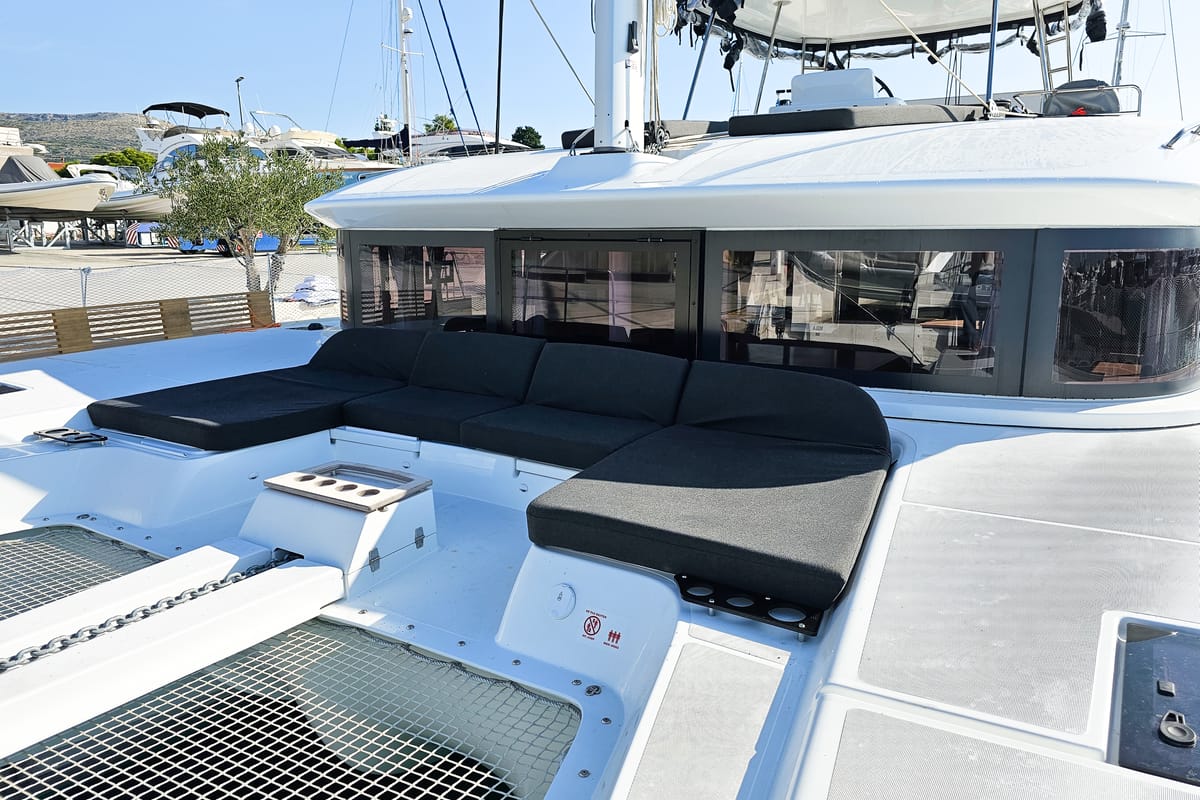 Deck of Nevera, a Lagoon 51 catamaran at Seget Donji, Croatia