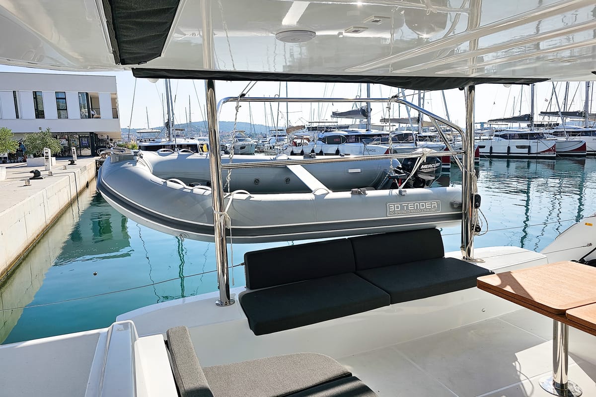 Deck of Nevera, a Lagoon 51 catamaran at Seget Donji, Croatia