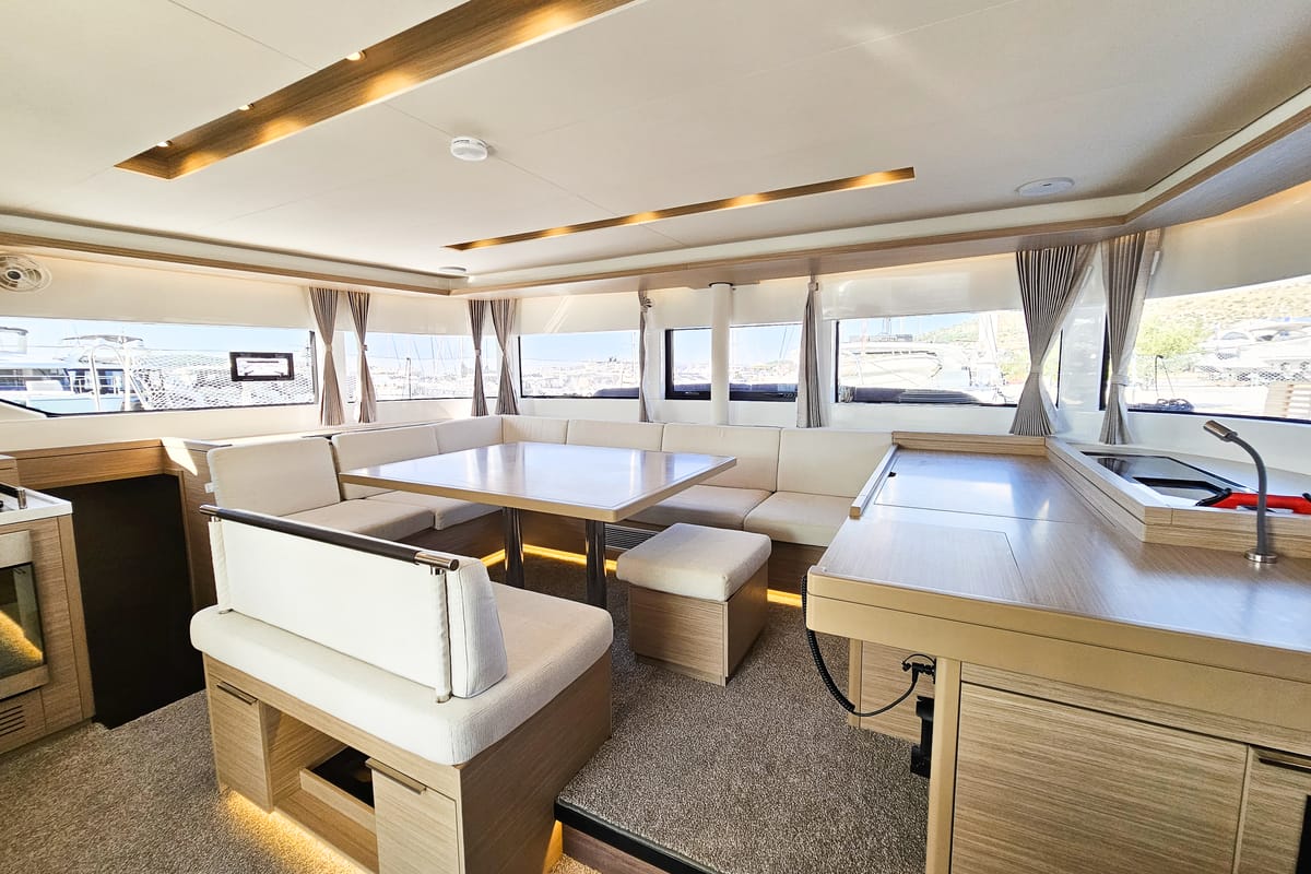 Salon of Nevera, a Lagoon 51 catamaran at Seget Donji, Croatia