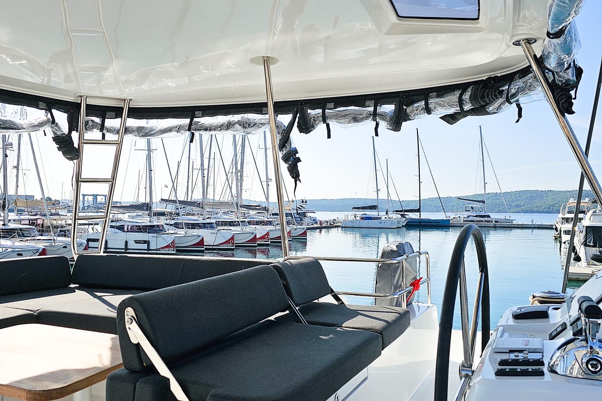 Cockpit of Nevera, a Lagoon 51 catamaran at Seget Donji, Croatia