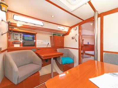 Salon of Flyer of Lorne, a Hanse Yachts Hanse 400 sailboat at Kos, Greece