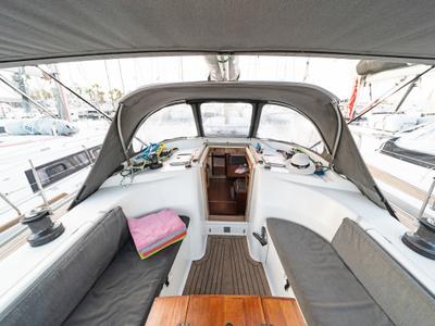 Deck of Flyer of Lorne, a Hanse Yachts Hanse 400 sailboat at Kos, Greece