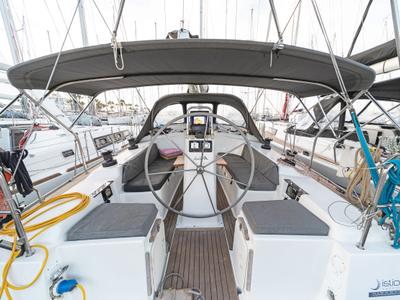 Cockpit of Flyer of Lorne, a Hanse Yachts Hanse 400 sailboat at Kos, Greece